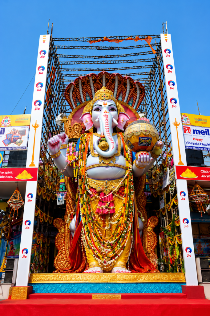Lord Ganesha idol decorated for Vinayaka Chavithi celebrations in Telangana